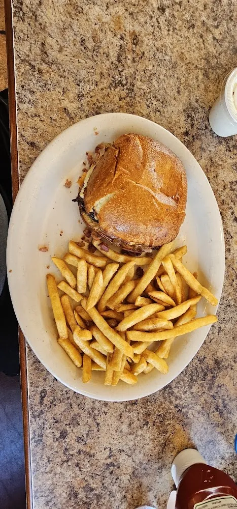 Grass-Fed Deluxe Cheeseburger and Fries with Cheese